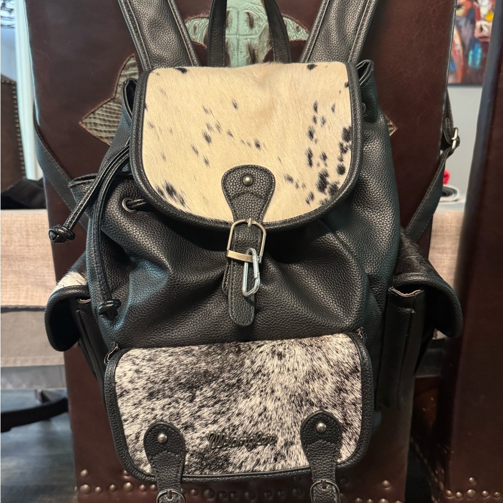 Wrangler Black and White Cowhide Leather Backpack
